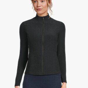 Beyond Yoga Space Dye Mock-neck Zip-Up Jacket with Pockets in Black Size M